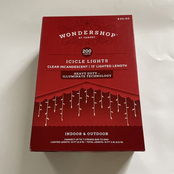 SET 2 Wondershop Icicle Lights Target 200 Clear HEAVY DUTY Indoor/Outdoor 13ft - Picture 2 of 7